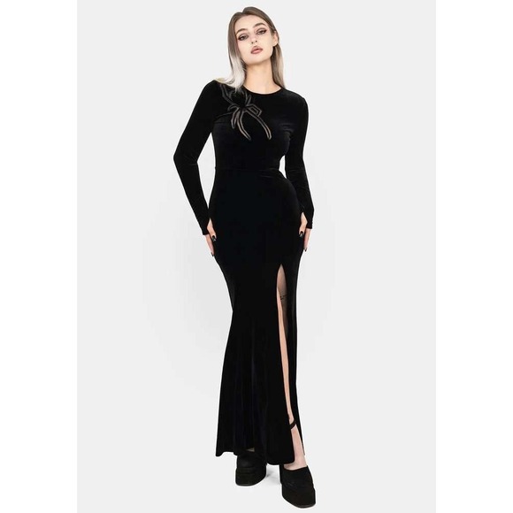 Disturbia Dresses & Skirts - Disturbia Maxi Dress 16 Antivenom Spider Cut Out Mesh Black Velvet Gown Goth